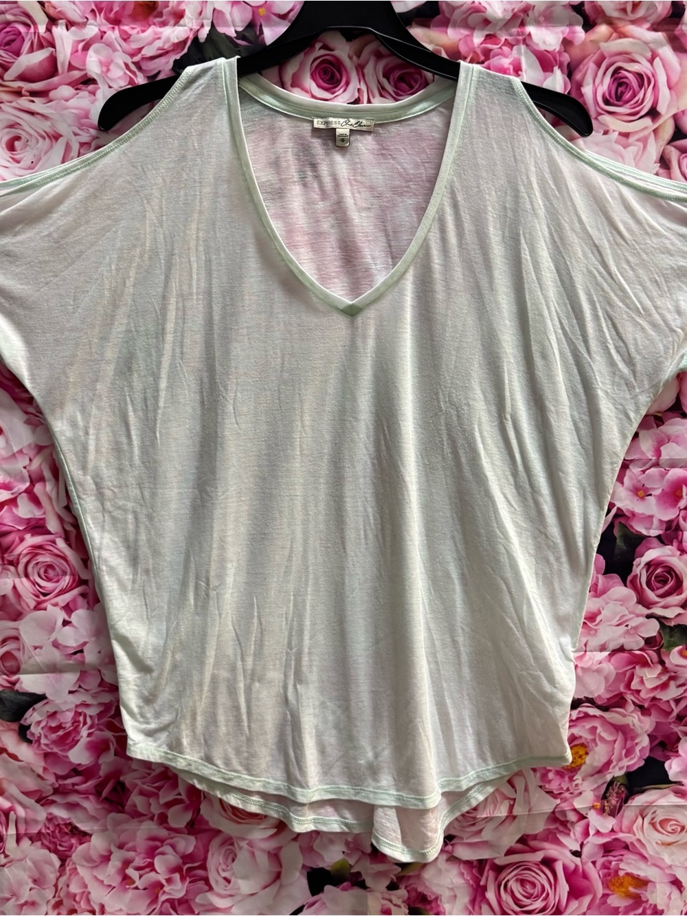 Retro Express Women's Light Mint Cold-Shoulder V-Neck Tank Top